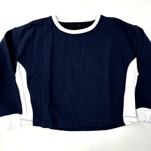 J. Crew Blue University Terry Crop Boxy Sweatshirt style BF363 size Small NWT‎ - Picture 3 of 8